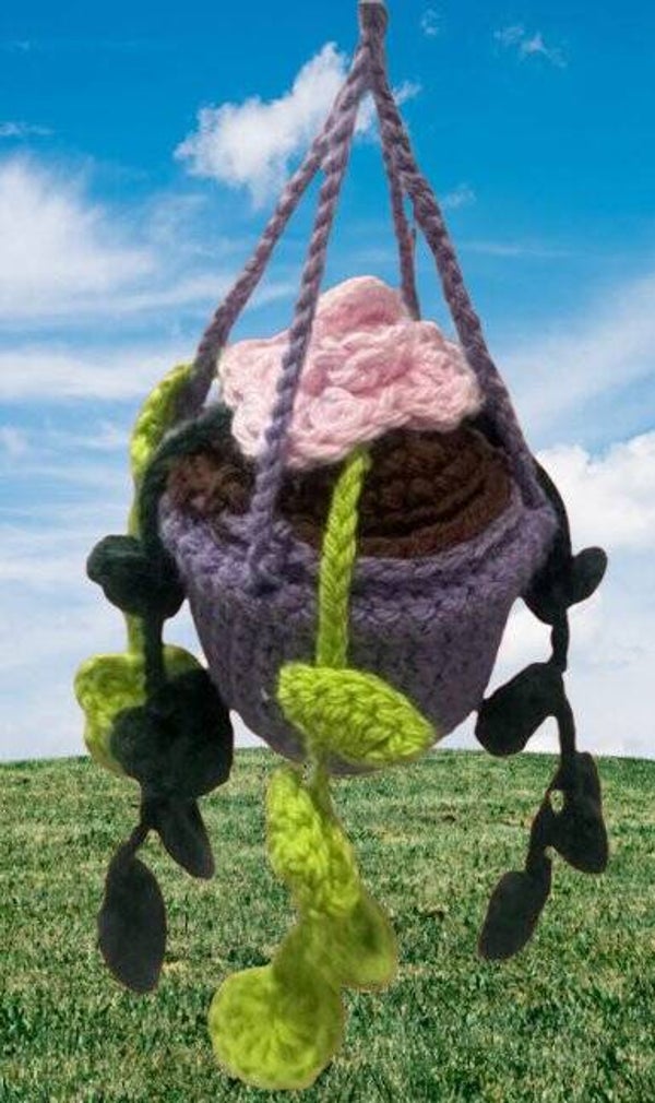 74. Crocheted Pink Flower Plant