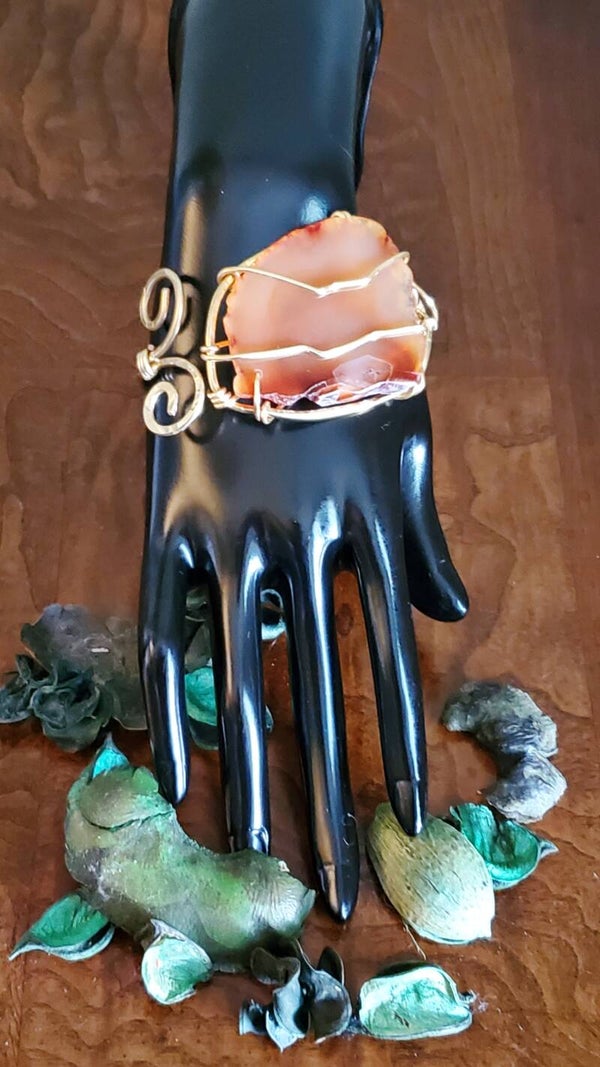 Wire Wrapped Agate Stone Cuff Bracelet