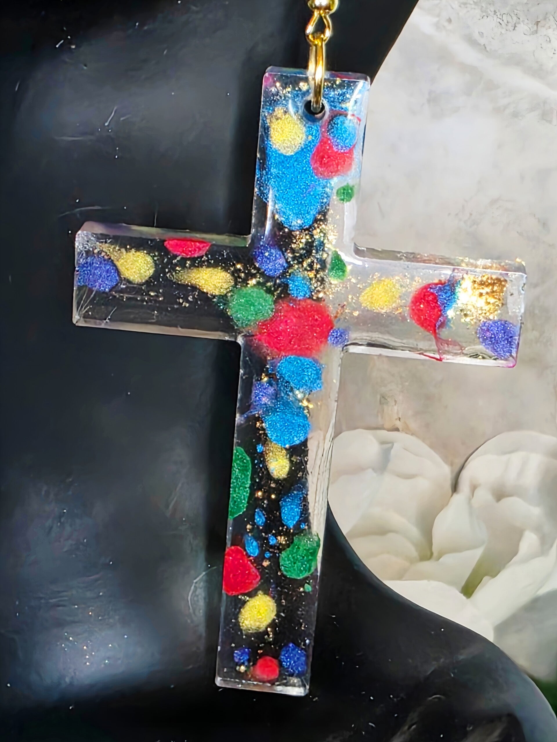 Color Splash Resin Cross Earrings