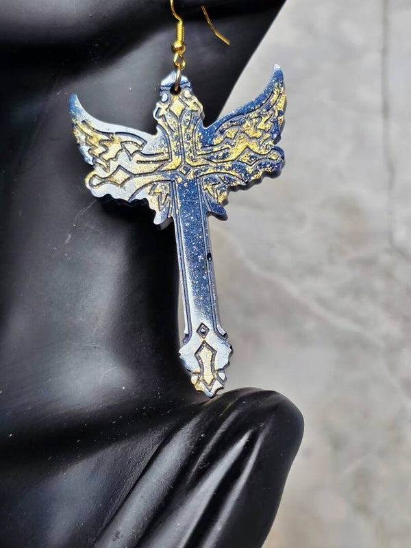 Angel Wings & Cross Resin Earrings