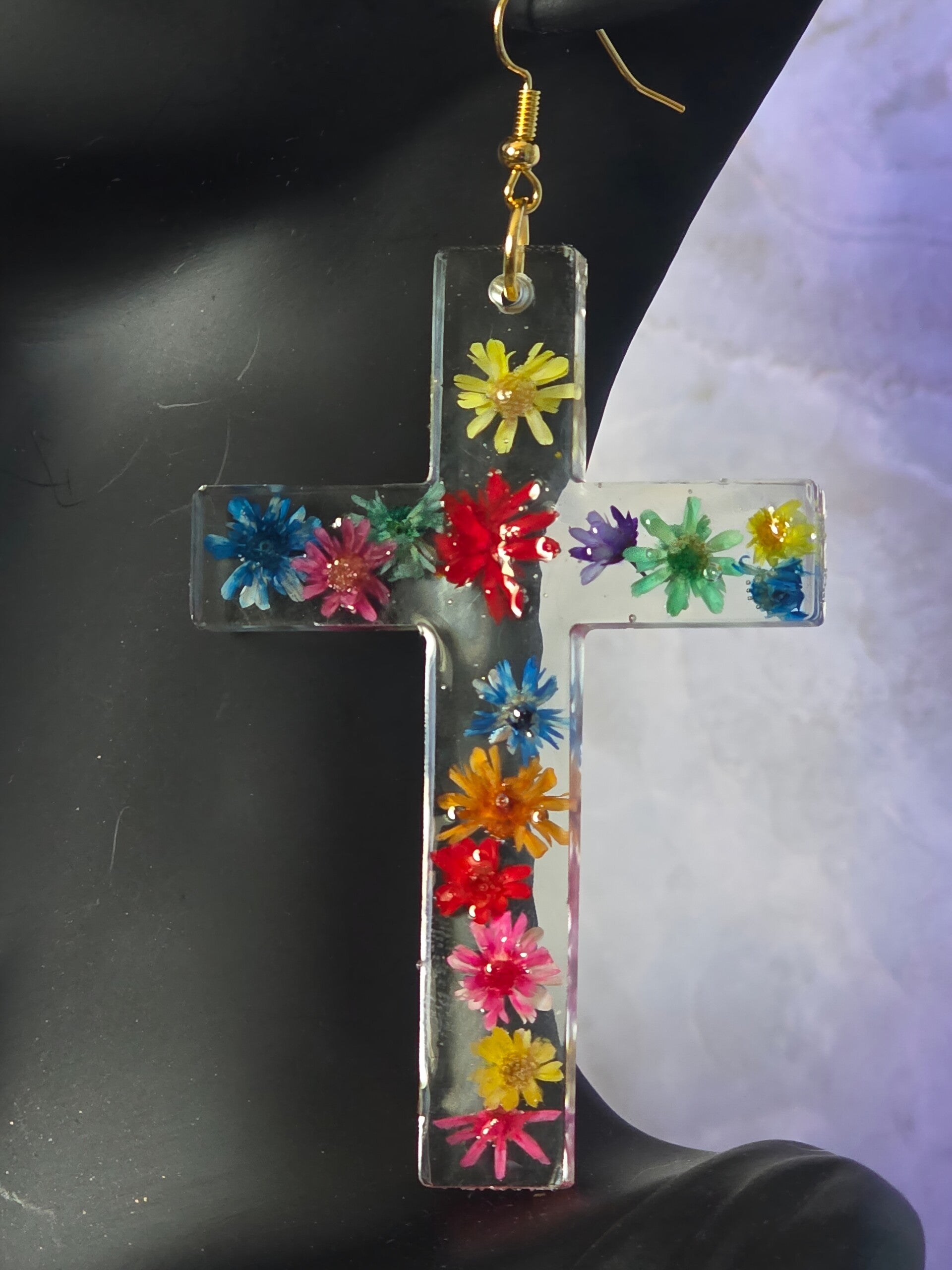 Flower Power Resin Cross Earrings