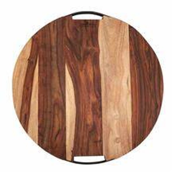 Pure Rose Wood Serveerplank rond 2 metalen handvatten 59 cm