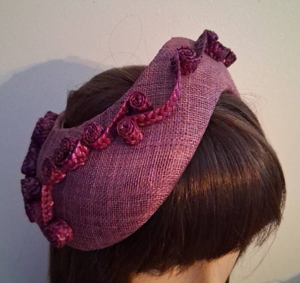 Plum headpiece.