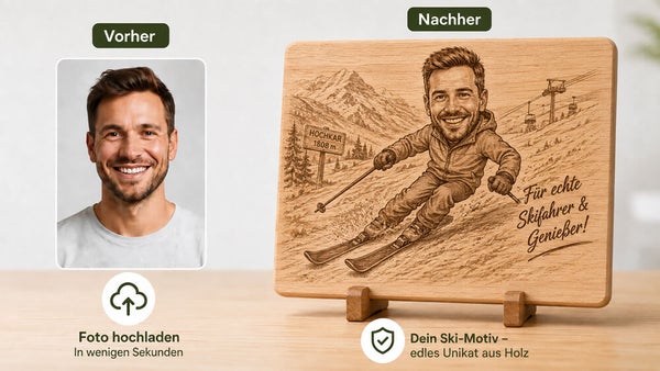 Persönliche Karikatur aus einem Foto für die Gravur auf einem Jausenbrett