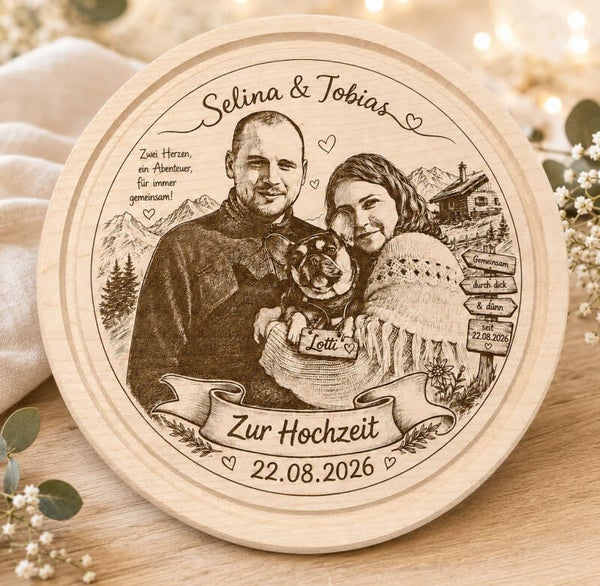 Rundes Schneidebrett aus einem Stück Holz & Gravur gratis!
