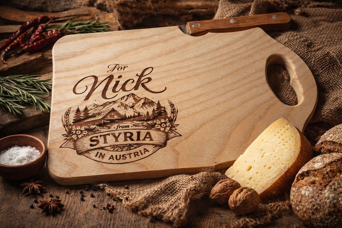 Jausenbretter mit Gravur persomalisiert - Schneidebrett mit Messer und Griff
