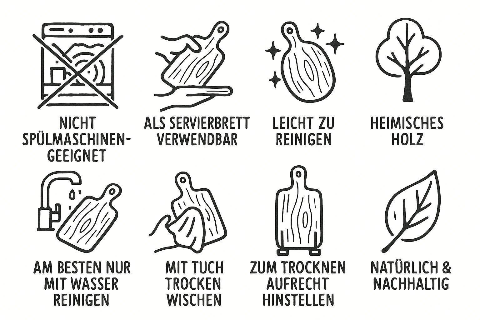 Übersicht mit Pflegetipps für Jausenbretter und Schneidebretter aus Holz