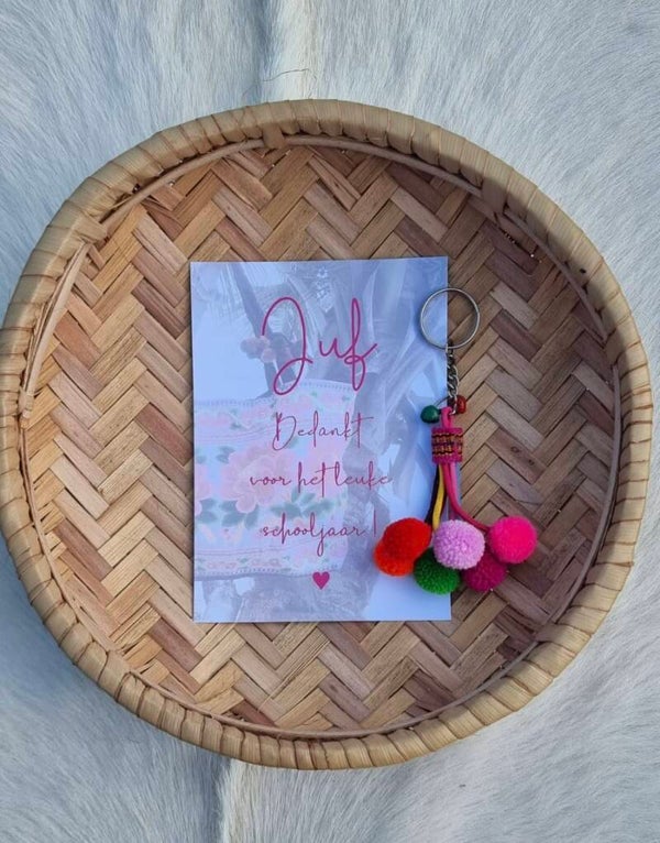 Sleutelhanger trosje met kaart voor juf