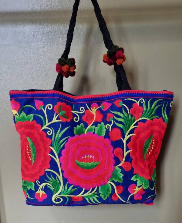 NIEUW!! Kobalt blauwe tas XL met grote bloem