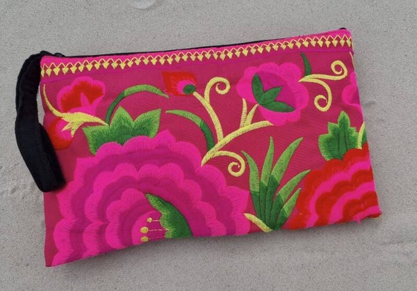 Groot etui toilettas fuchsia bloem