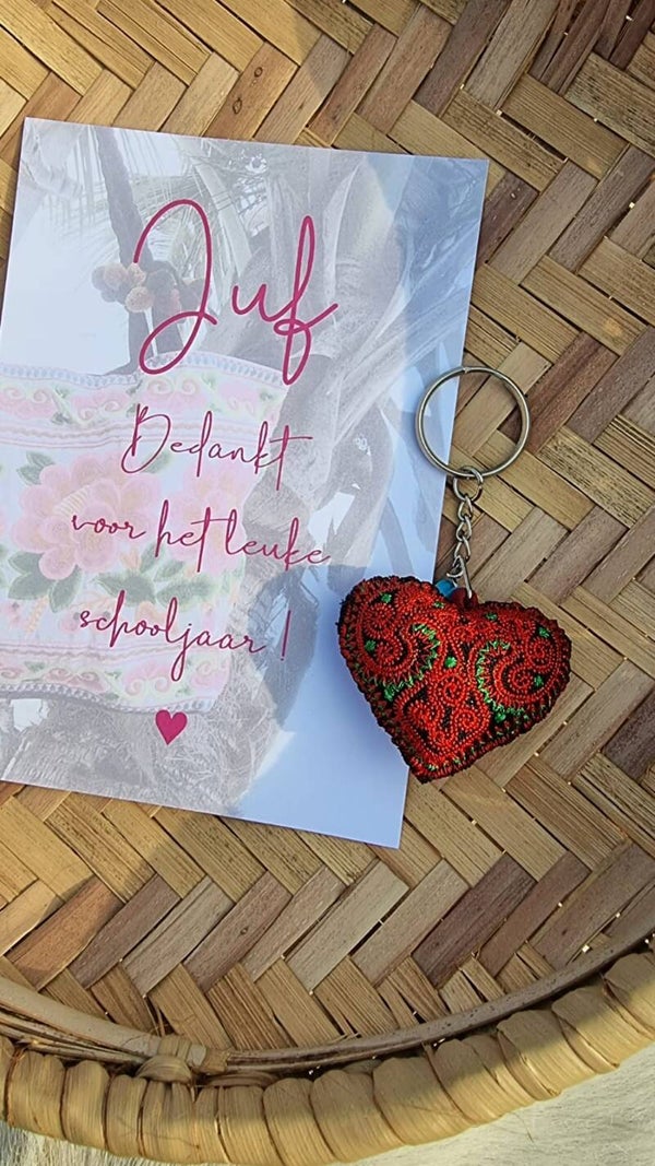 Sleutelhanger hartje met kaart voor juf