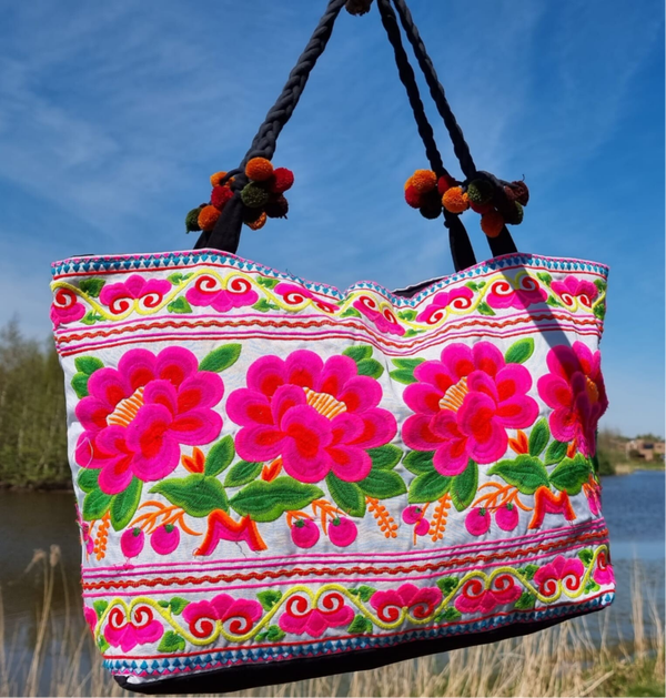 Tante Troela Tas Ibiza roze bloem met pompoen