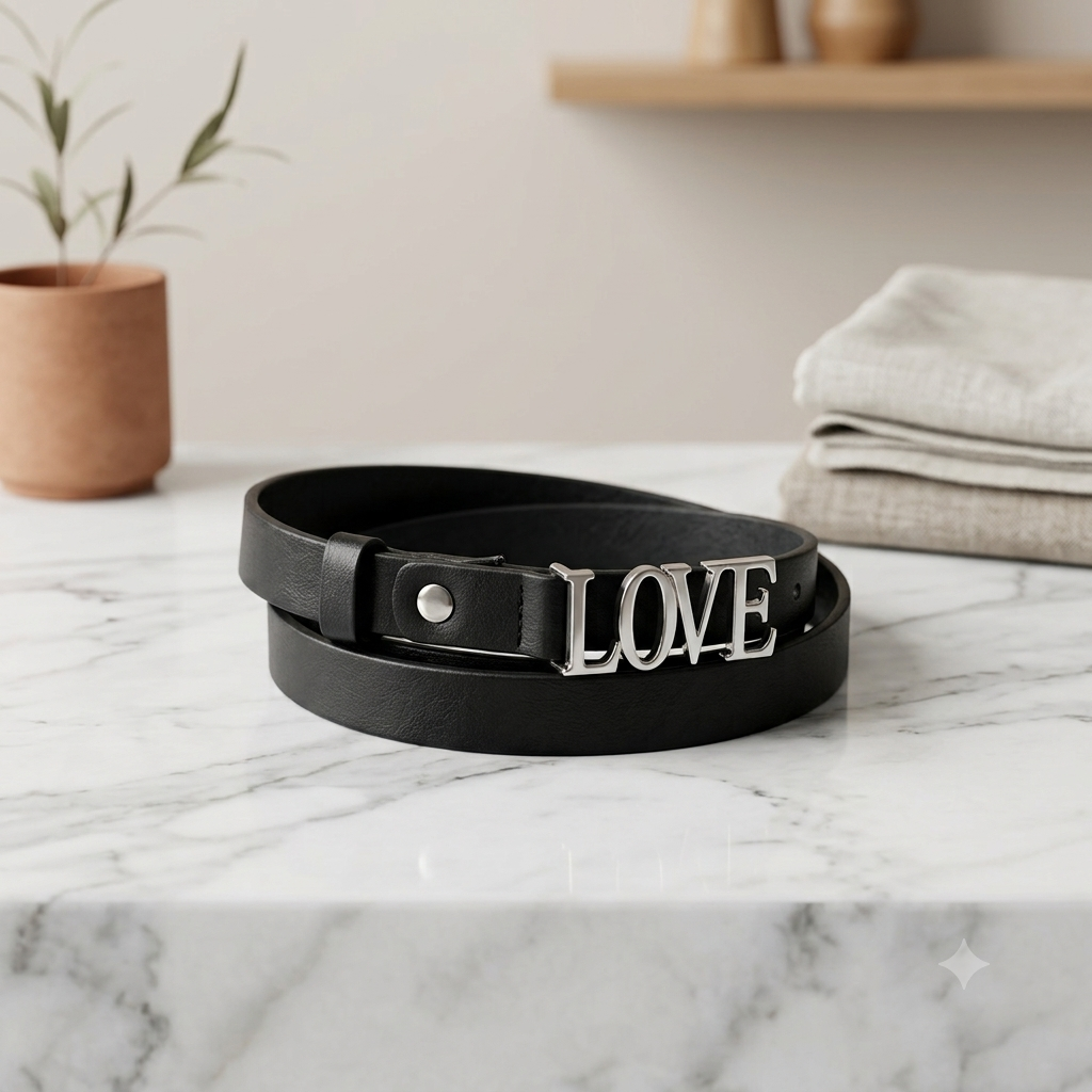 Stijlvolle Damesriem met zilvere "LOVE" Gesp - Maat 90