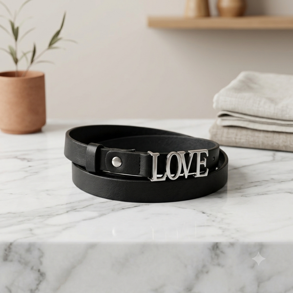 Stijlvolle Damesriem met zilvere "LOVE" Gesp - Maat 90