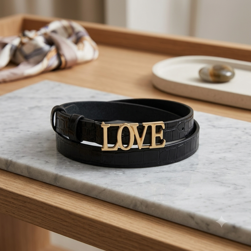 🖤 Stijlvolle Leren Damesriem met "LOVE" Gesp