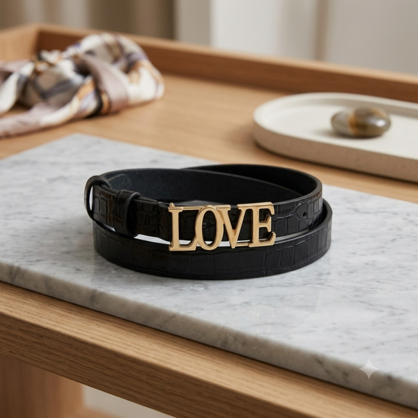 🖤 Stijlvolle Leren Damesriem met "LOVE" Gesp