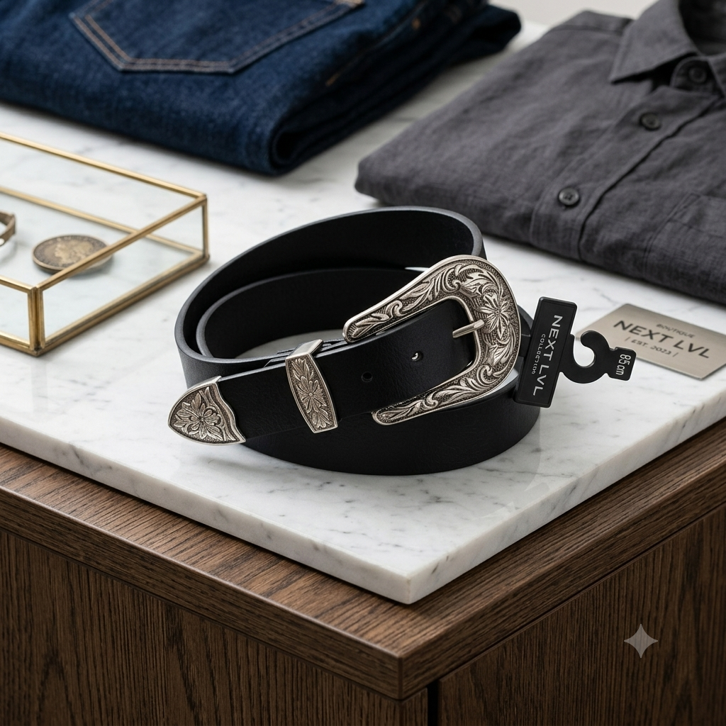 Western Chic Leren Riem - Donkerblauw
