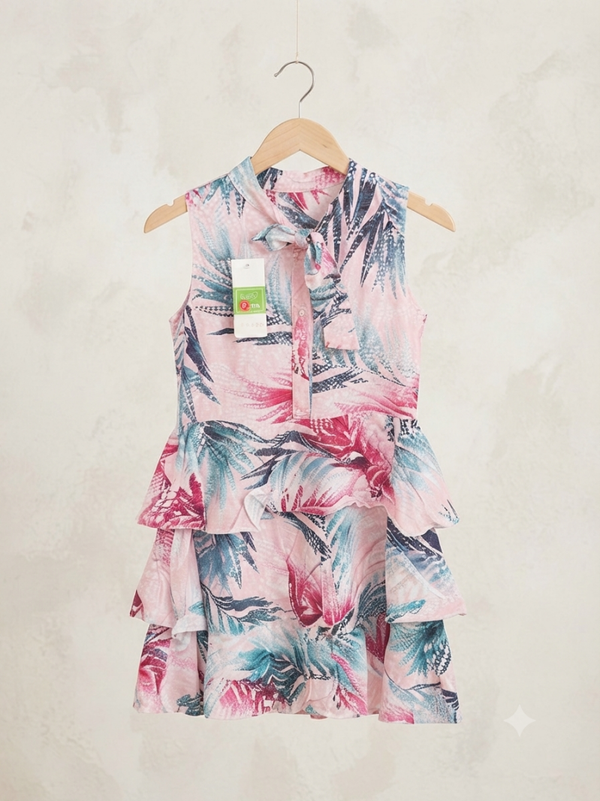 ​Zomers Roze Tropen Jurkje – Roze/Multicolor