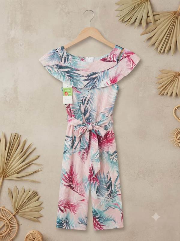 ​Stijlvolle Roze Jumpsuit met Tropische Print – Verkrijgbaar in Diverse Maten