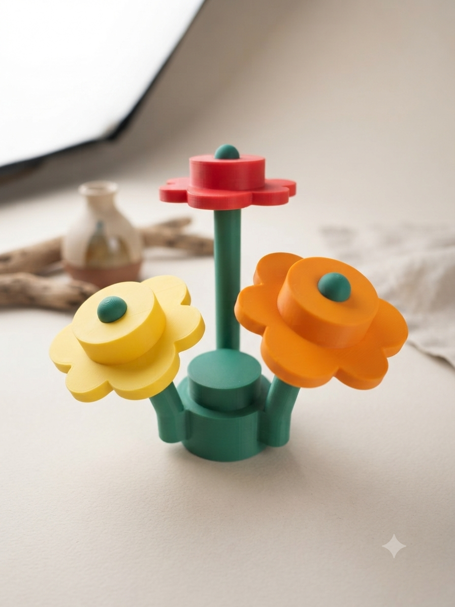 Speelse Handgemaakte Bloemen in Legostijl – Vrolijke Kleuren