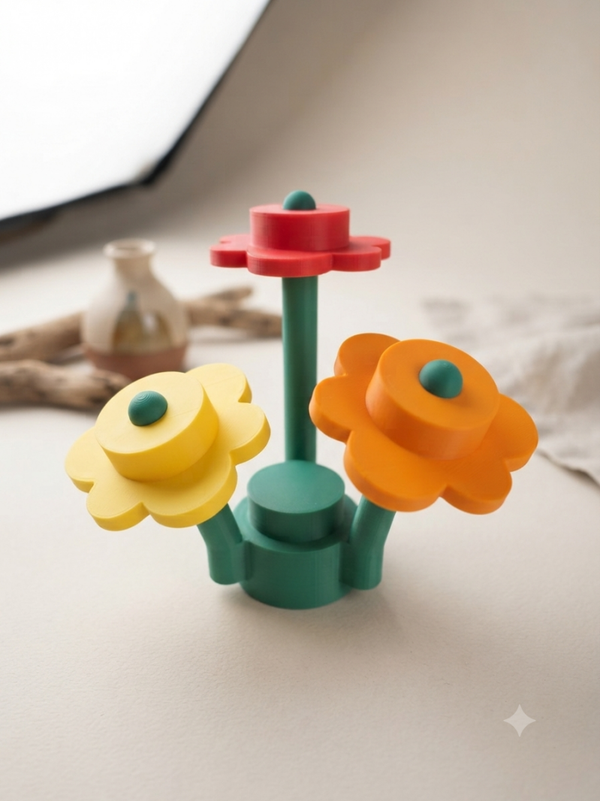 Speelse Handgemaakte Bloemen in Legostijl – Vrolijke Kleuren