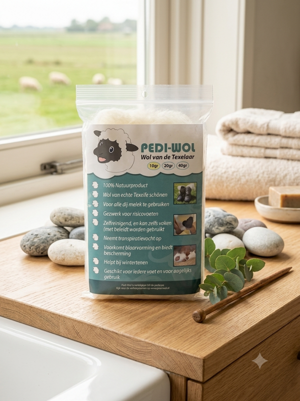 Pedi-Wol – 100% Natuurlijke Texelse Wol tegen Blaren, Drukplekken en Wintertenen