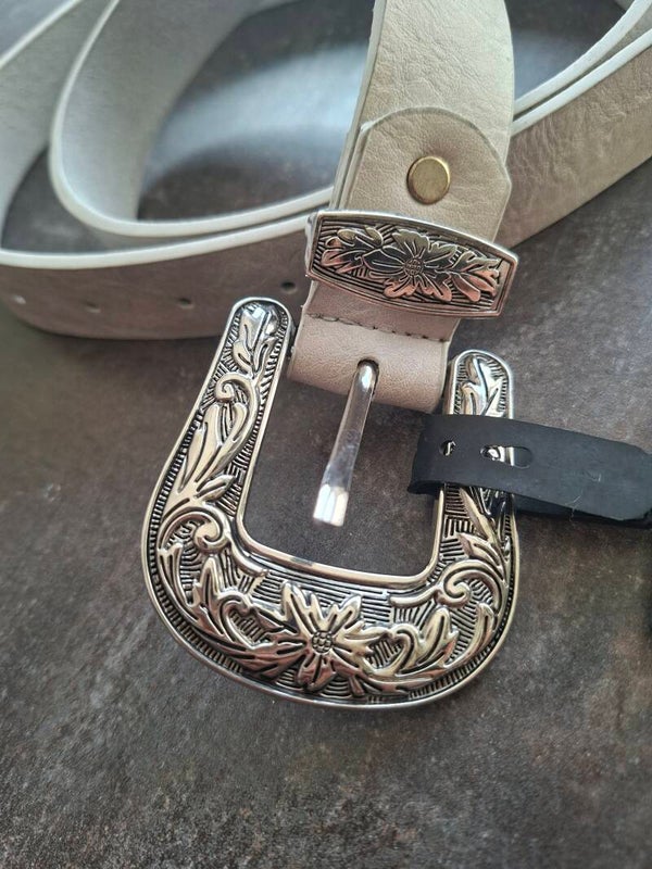 ​Stijlvolle Leren Riem met Western Siergesp - Lichtgrijs