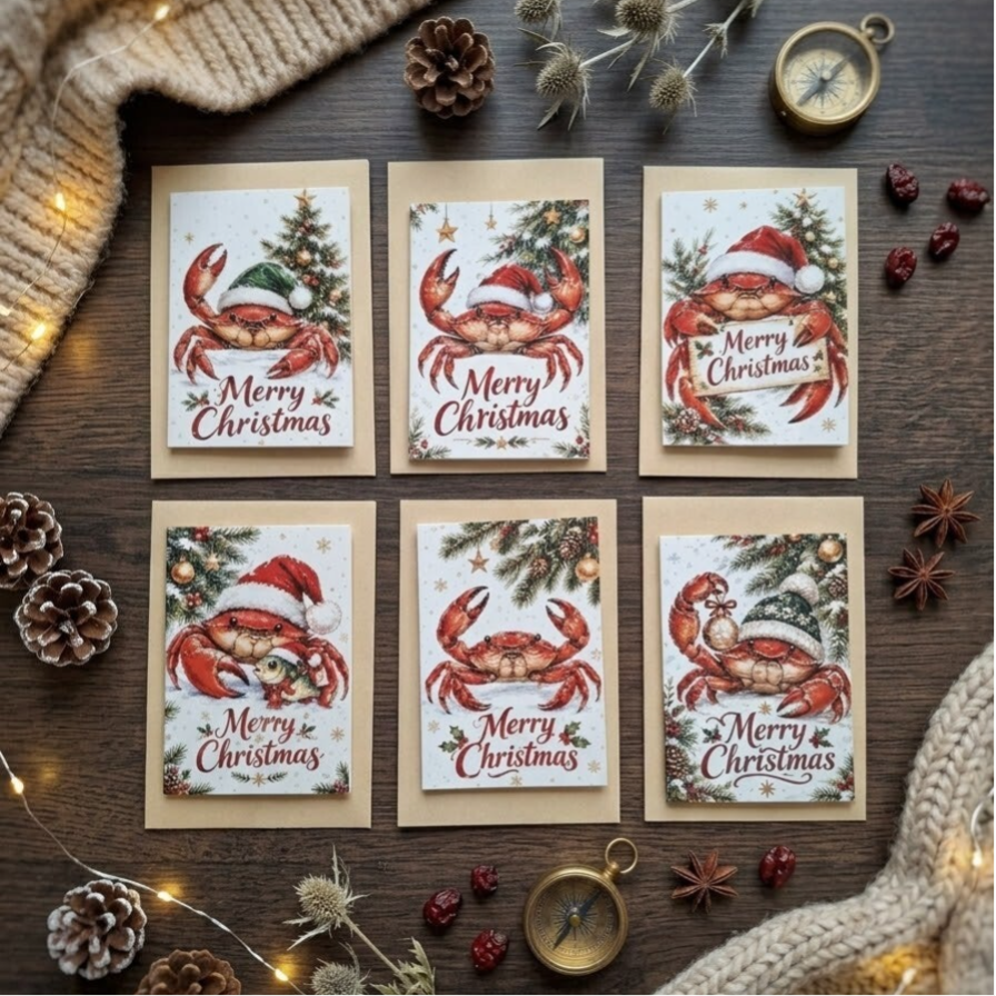 ​Kerst Wenskaarten Krab – "Merry Christmas"