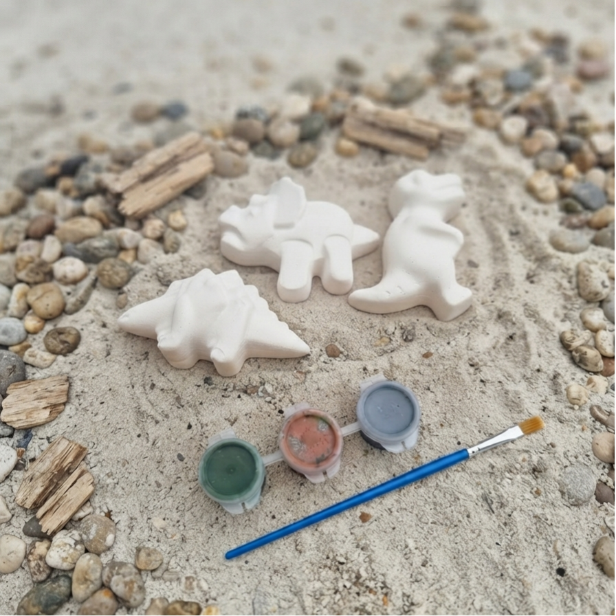 Handgemaakte Dino Schilderset (Set van 3) – Inclusief Verf & Kwast
