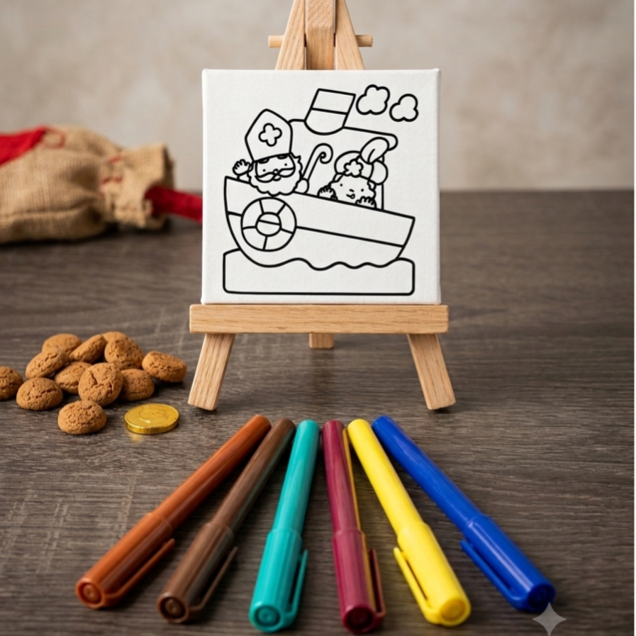 Sinterklaas Stoomboot Mini Schildersdoekje op Ezel