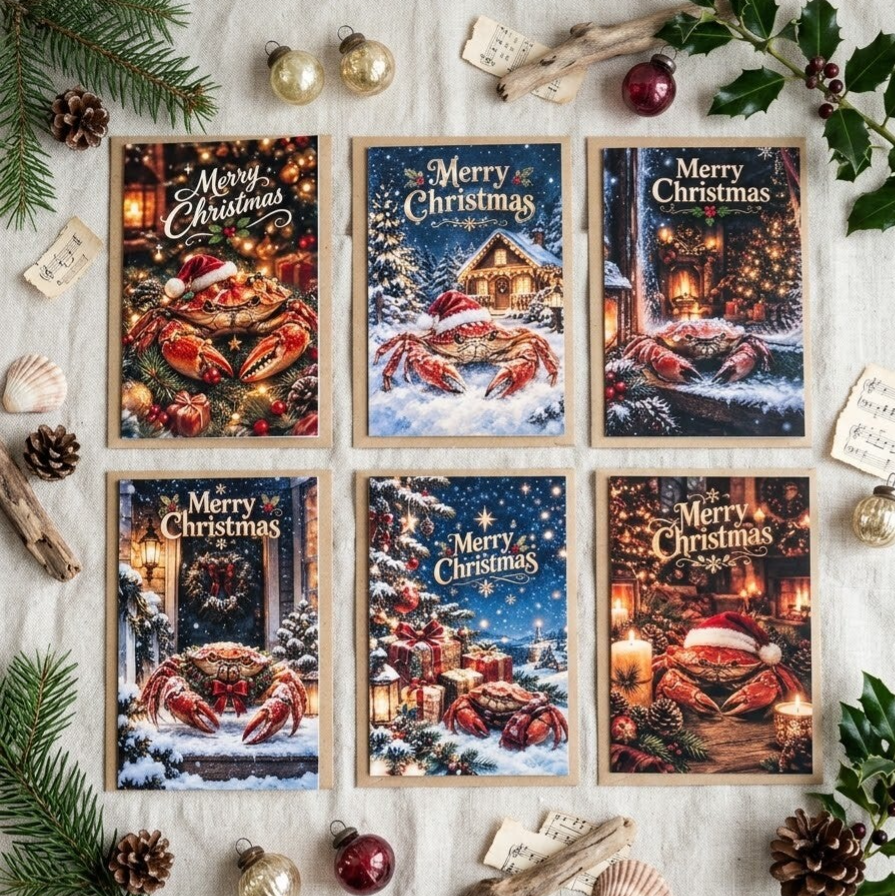 ​Sfeervolle Kerstkaarten met Krabben in Winter wonderland 🦀✨