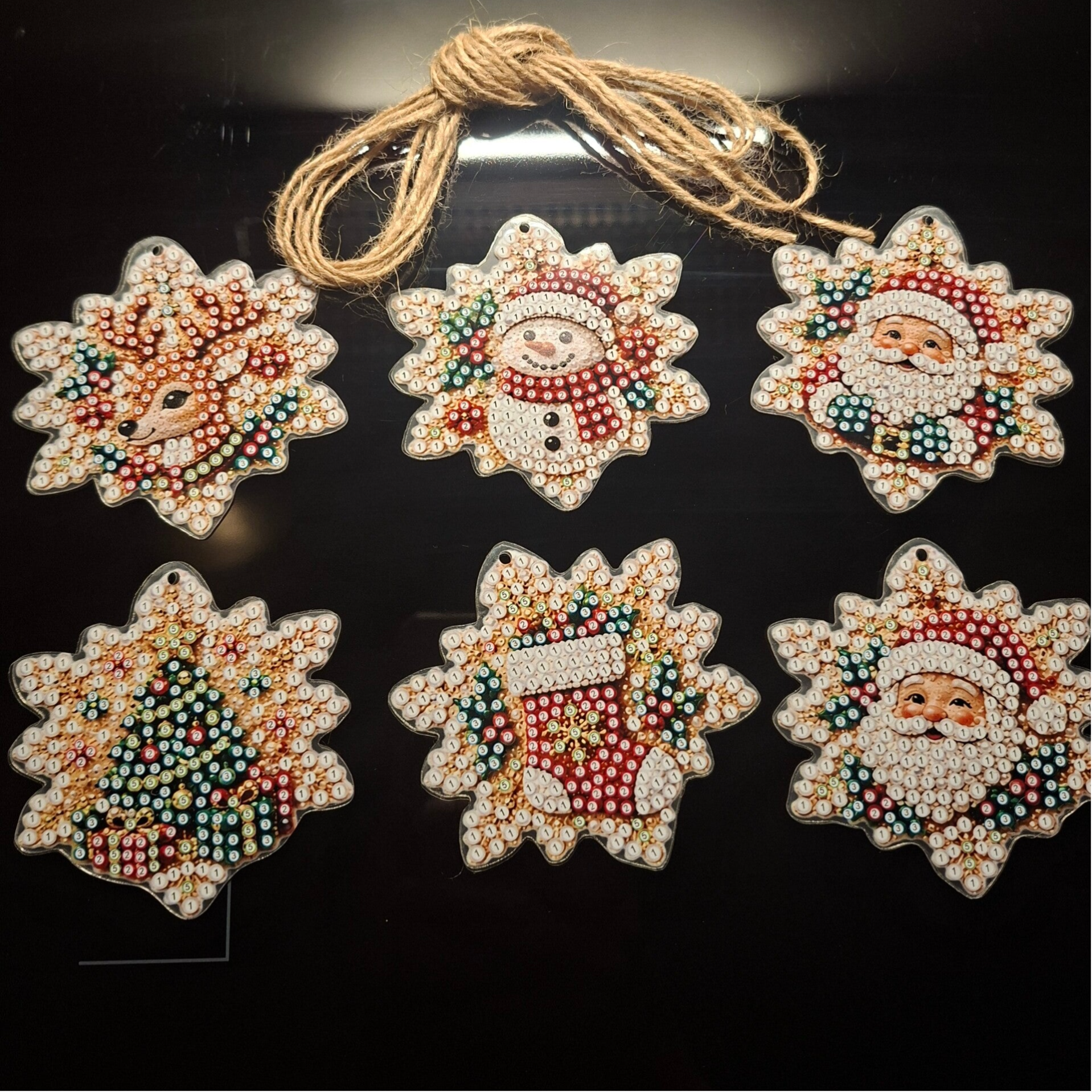 ​Complete Diamond Painting Set – 6 Sneeuwvlok Kersthangers Self-Made