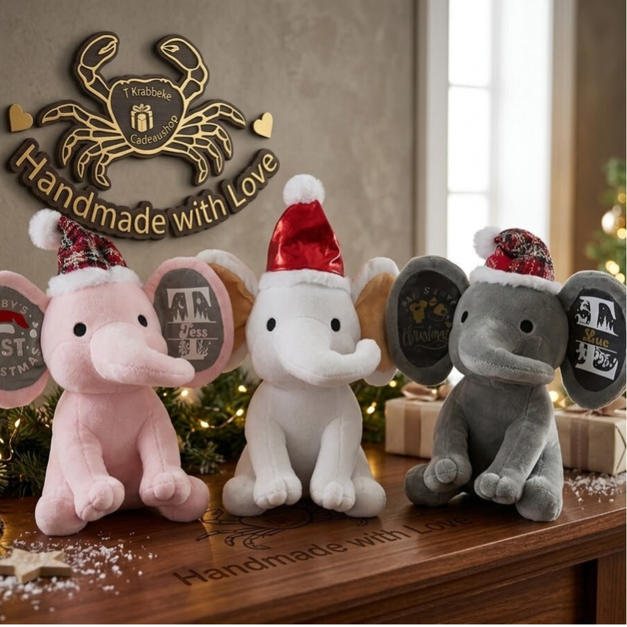 Kerst Olifant Knuffel | Met of Zonder Opdruk (Mijn Eerste Kerst)