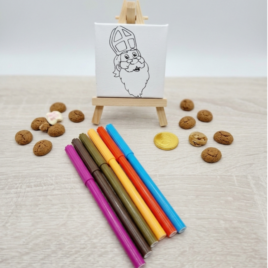 Sinterklaas Mini Schildersdoekje op Ezel met Stiften