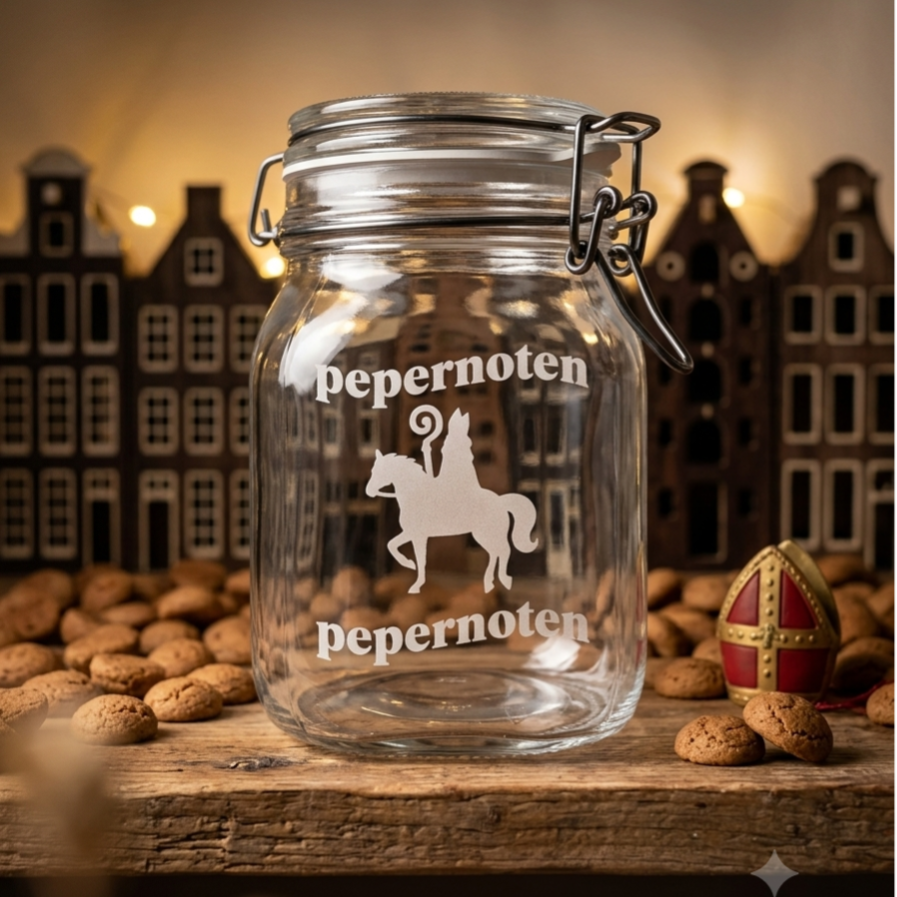 Glazen Sinterklaas Pepernotenpot met Beugelsluiting