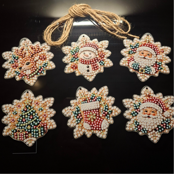 ​Complete Diamond Painting Set – 6 Sneeuwvlok Kersthangers Self-Made