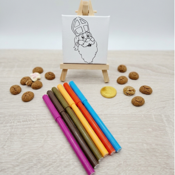 Sinterklaas Mini Schildersdoekje op Ezel met Stiften