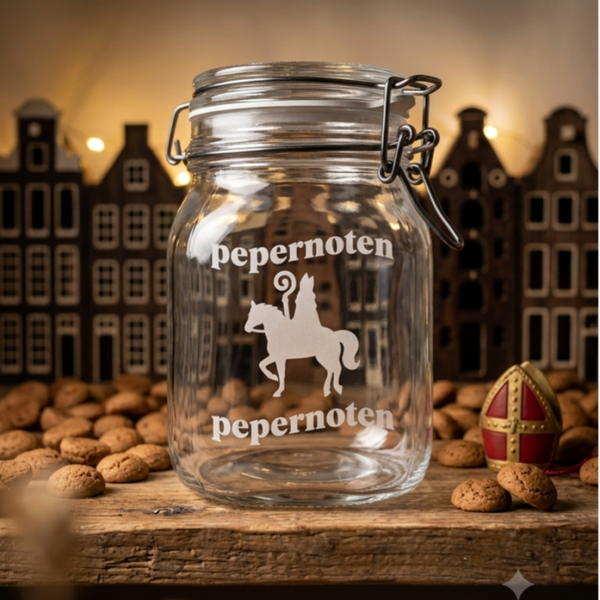 Glazen Sinterklaas Pepernotenpot met Beugelsluiting