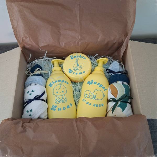 Kraampakket gepersonaliseerde zwitsal en luierpopjes
