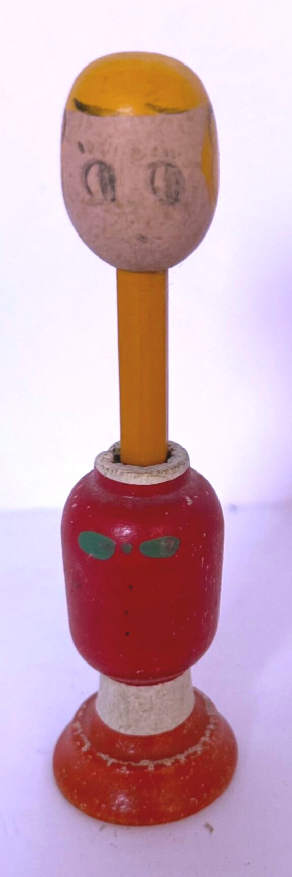 Vintage Wooden Pencil Holder – Hand-Carved & Hand-Painted Blonde Girl | Collectible Desk Accessory