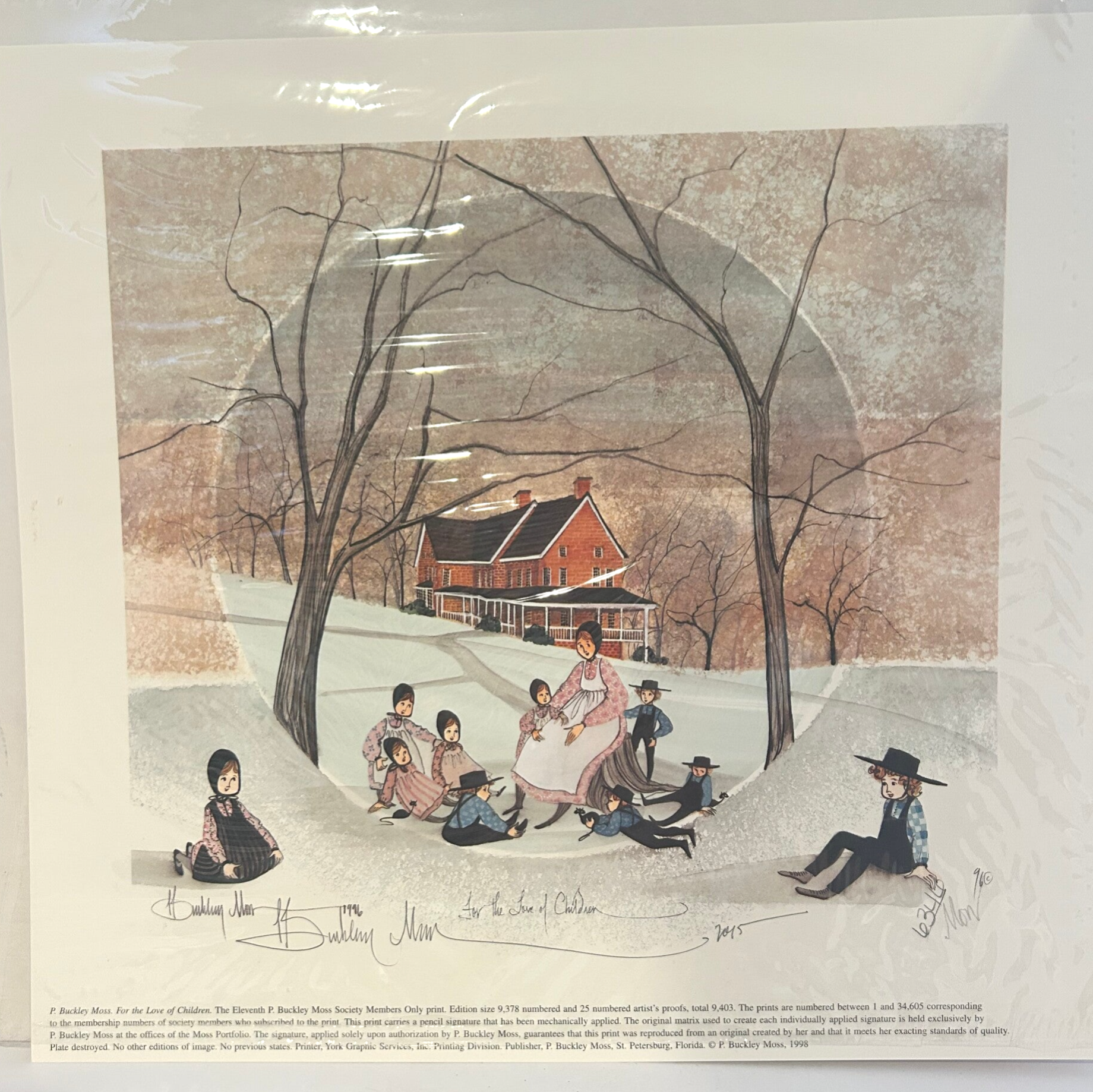 1998 P. Buckley Moss – "For the Love of Children" Members Limited Edition Print #6346/34605 | Collectible Artwork