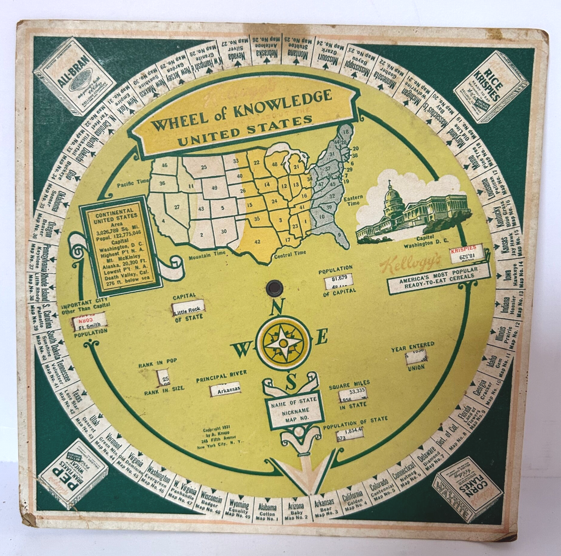 1930s Vintage Kellogg’s Wheel of Knowledge | Classic Educational Game & Collectible
