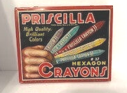 1937 Vintage Priscilla Hexagon Crayon Tin Box – Classic Collectible Art Supply