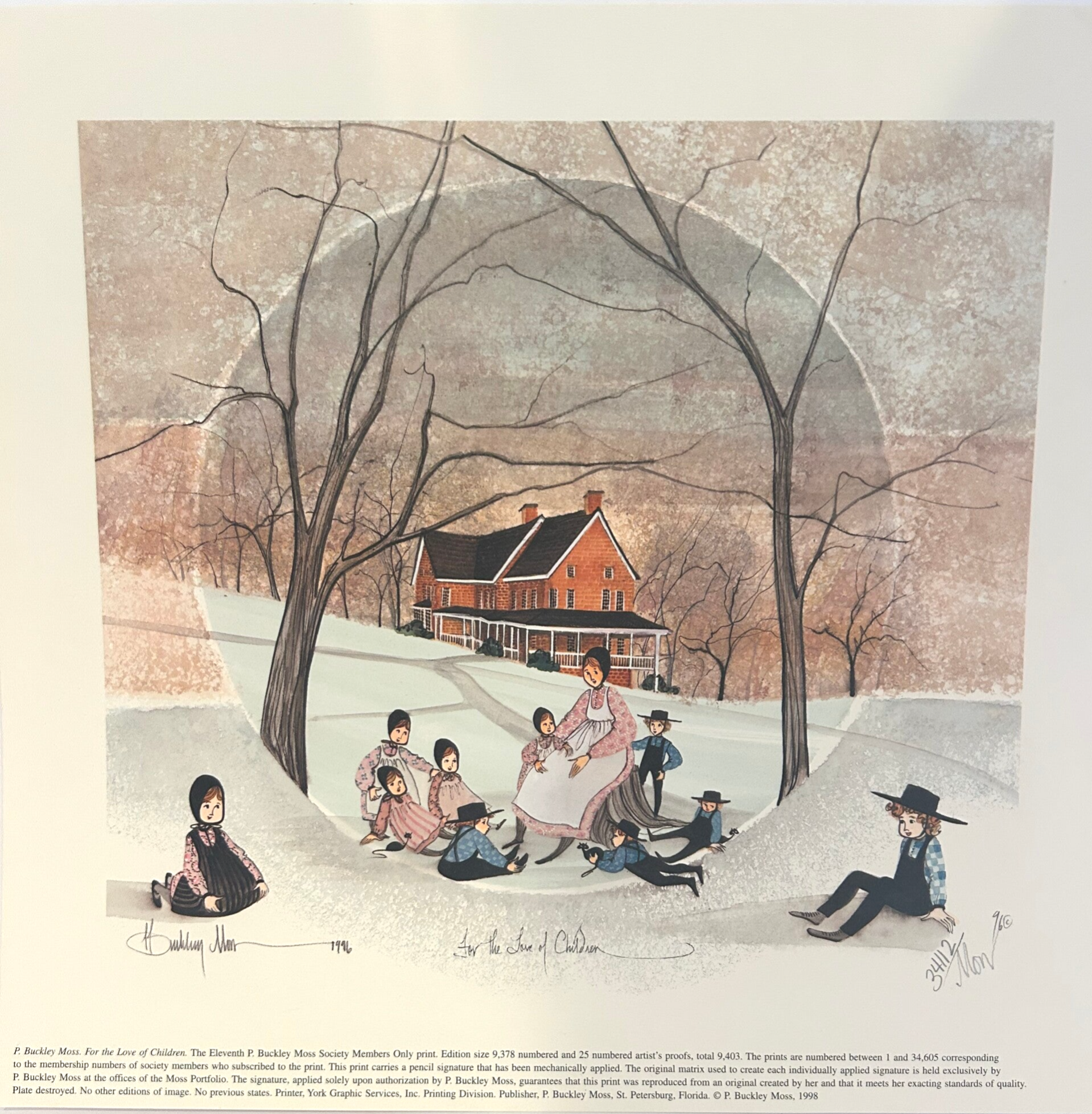 1998 P. Buckley Moss – "For the Love of Children" Members Limited Edition Print #34112/34605 | Collectible Artwork