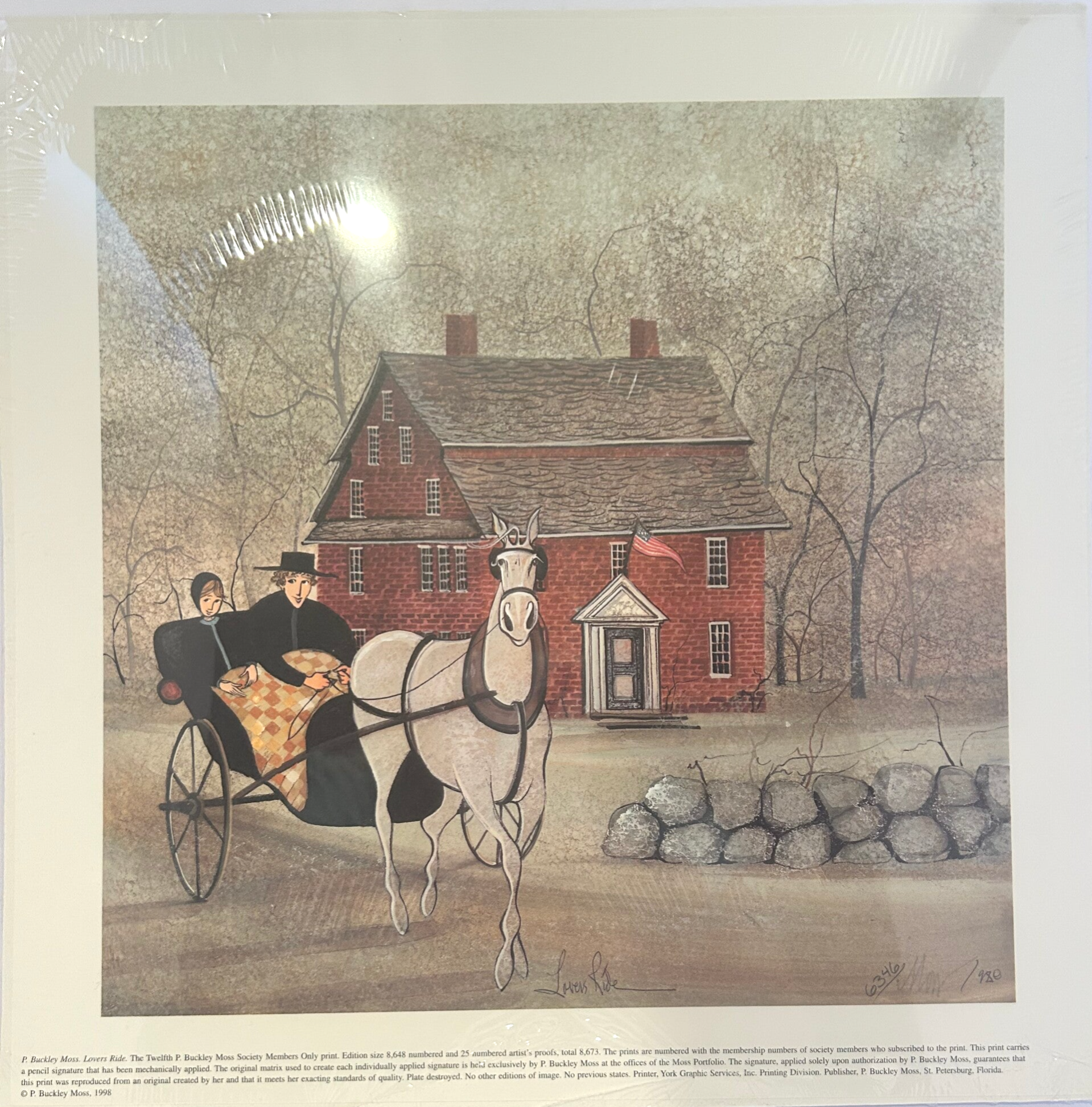 1988 P. Buckley Moss – "Lover’s Ride" Member’s Exclusive Print #6346/34605 | Limited Edition Artwork