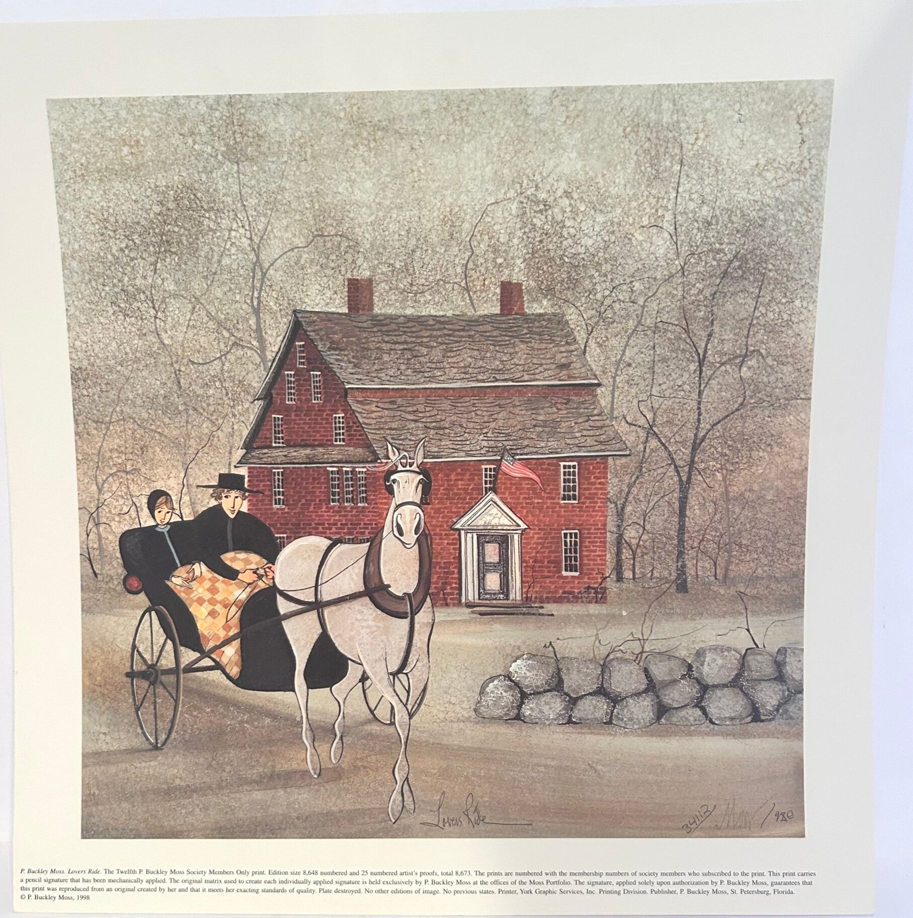 1988 P. Buckley Moss – "Lover’s Ride" Member’s Exclusive Print #34112/34605 | Limited Edition Artwork