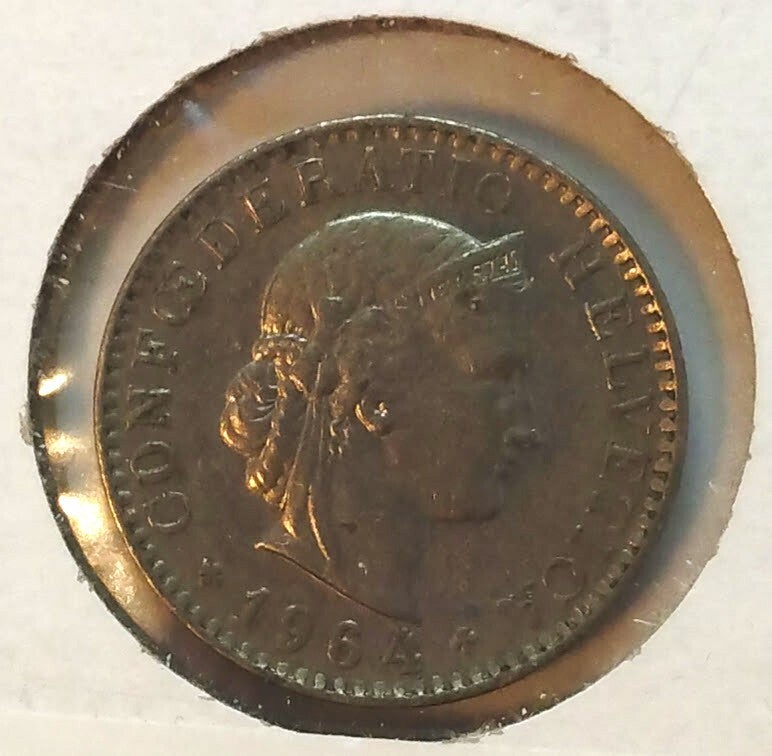 1964 Swiss 20 Rappen Coin – Libertas Design