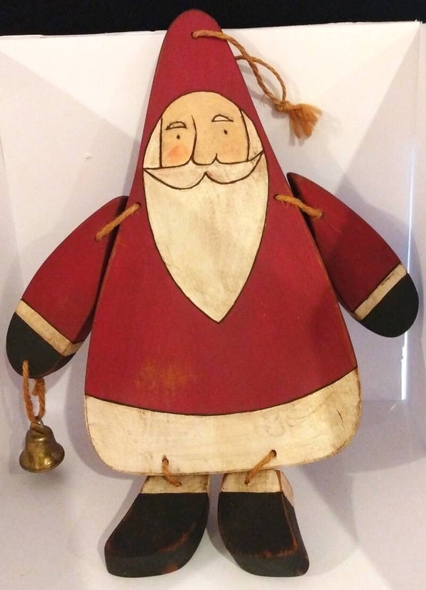 Primitive Folk Art Wood Santa Wall Hanger