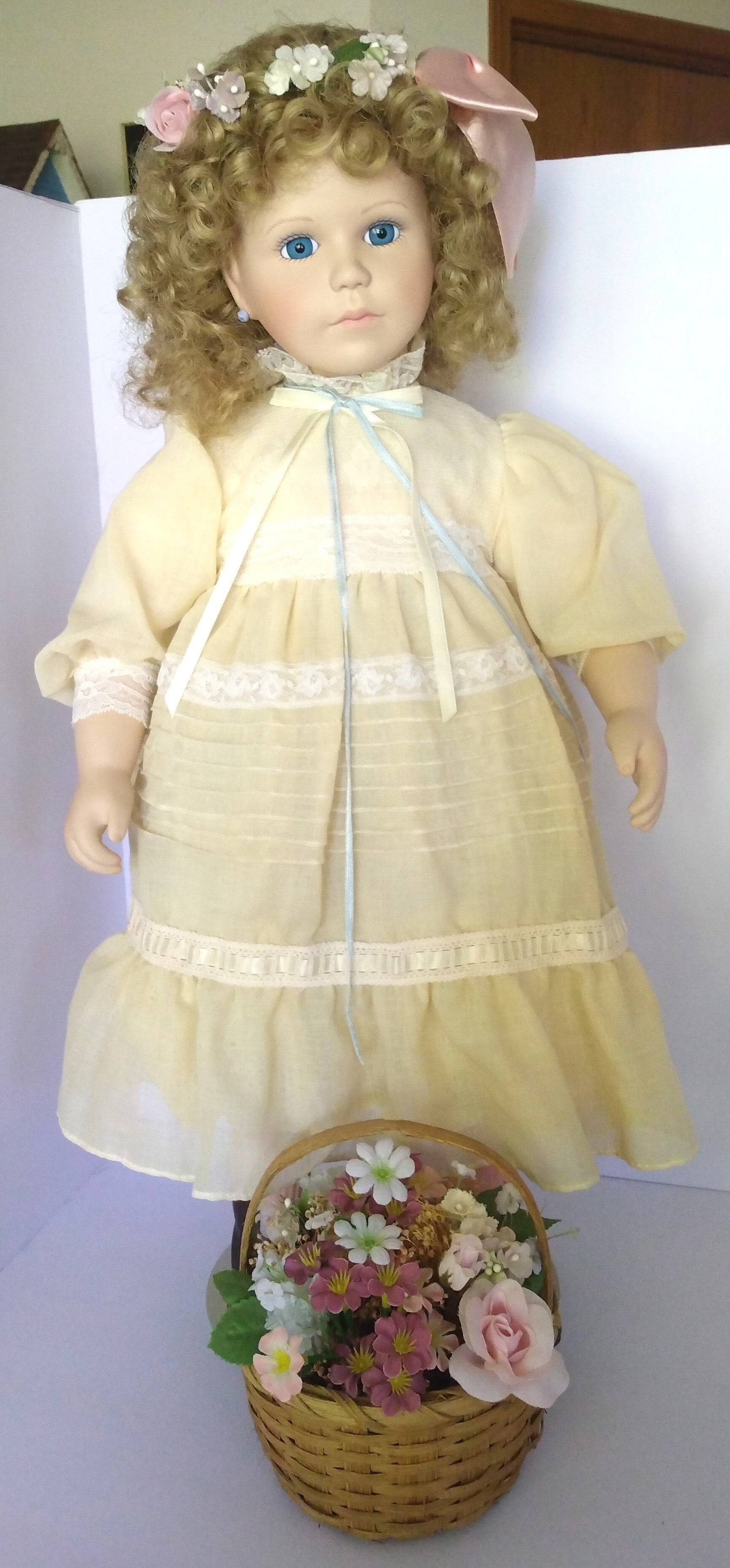 Vintage Jan Hagara 21" Porcelain Doll with Stand | Collectible European Doll