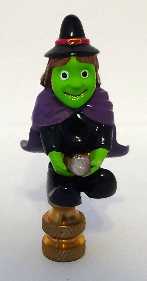 Vintage Halloween Green Witch on Broom Lamp Finial | Collectible Decorative Lighting Accent